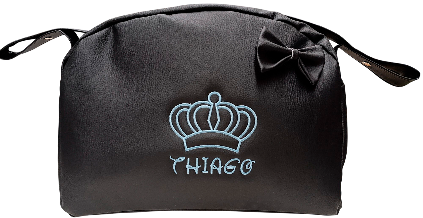 Bolso Carro Bebe Polipiel Bolso Carrito Bebe Personalizado con Corona Bordado Bolsa Maternidad Bolso Hospital Bebé con asa larga para colgar