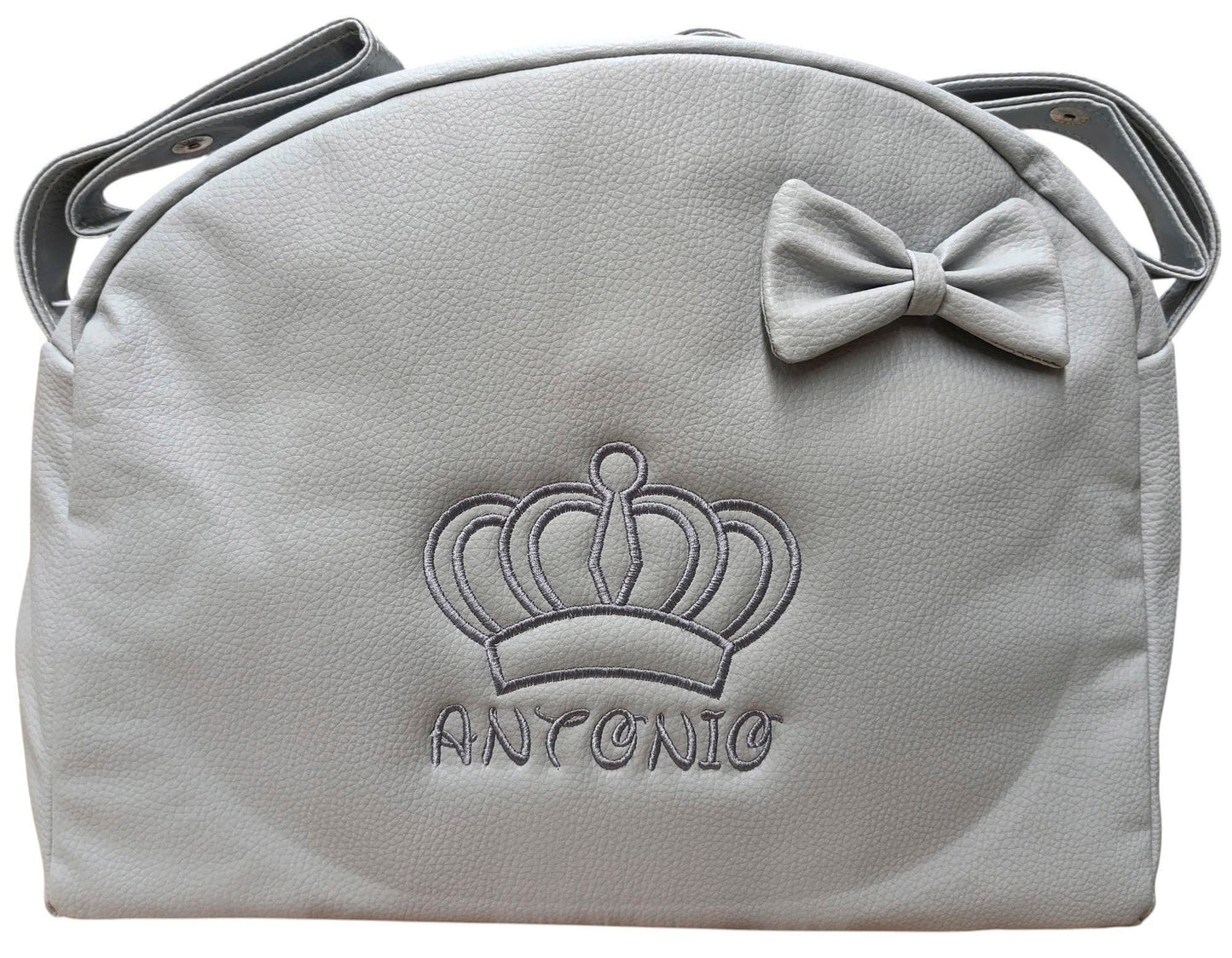 Bolso Carro Bebe Polipiel Bolso Carrito Bebe Personalizado con Corona Bordado Bolsa Maternidad Bolso Hospital Bebé con asa larga para colgar