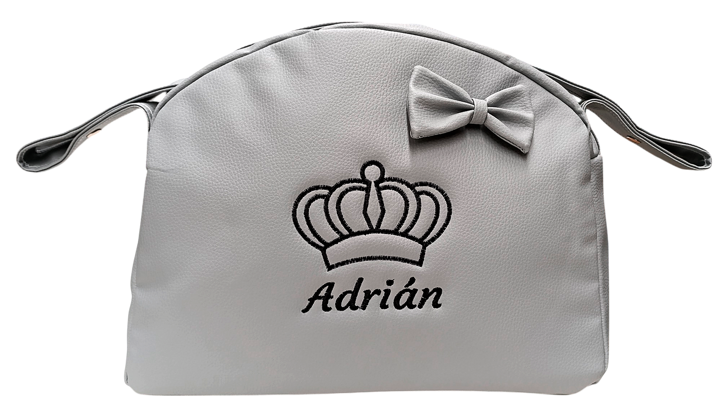 Bolso Carro Bebe Polipiel Bolso Carrito Bebe Personalizado con Corona Bordado Bolsa Maternidad Bolso Hospital Bebé con asa larga para colgar